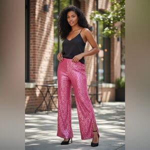 Glamorous Pink Sequin Wide Leg Pants